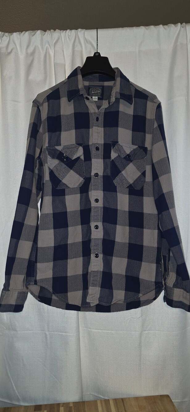 J.Crew Sportsmen's Outfitter Blue & Grey Herringbone Flannel Shirt, Size S